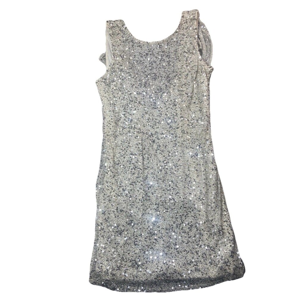 Pisarro Nights Sequin Cocktail Dress 12 Silver Champagne Sleeveless Cowl Back